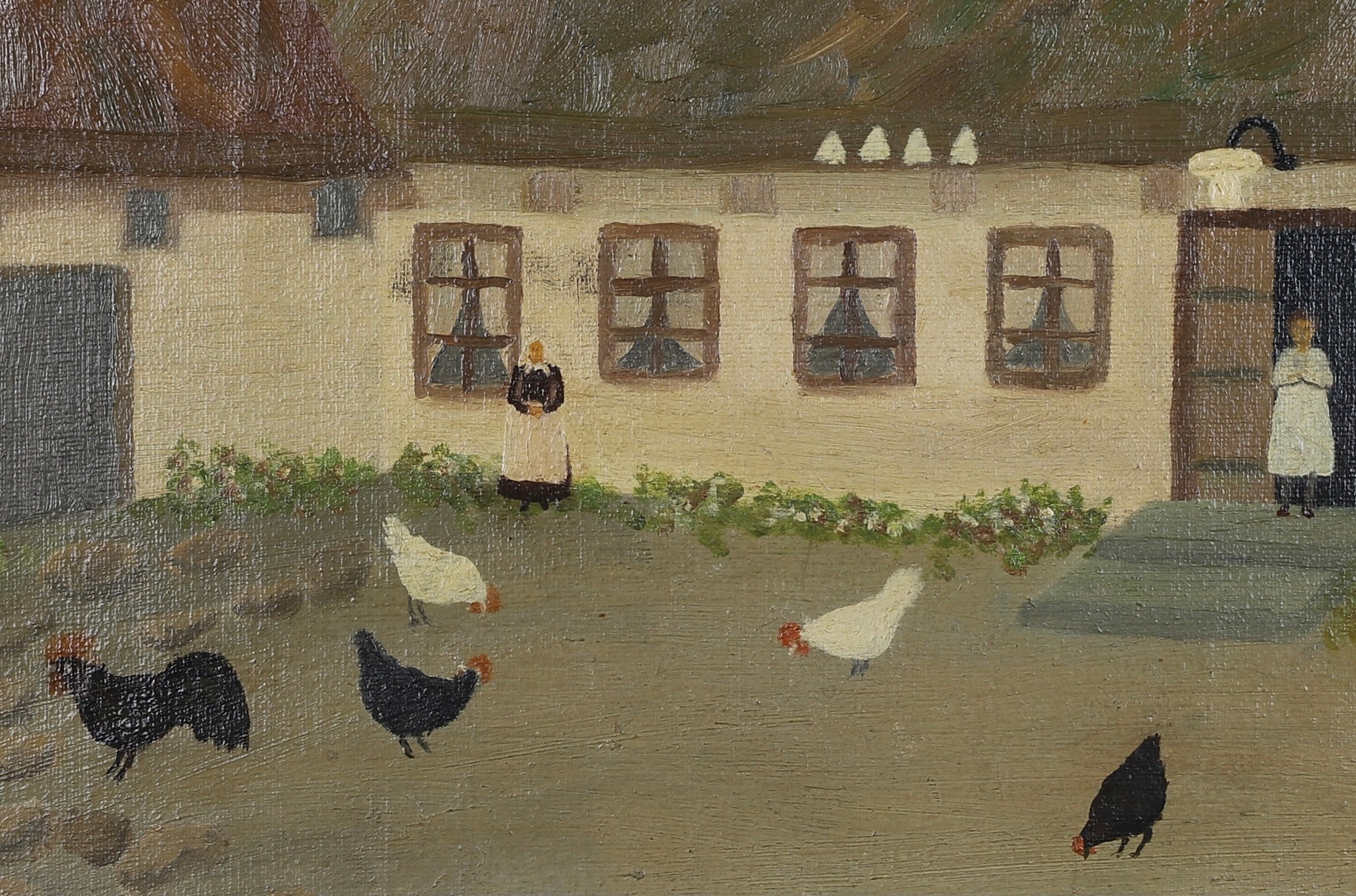 Mid Century Chicken Oil Painting From Sweden 1935