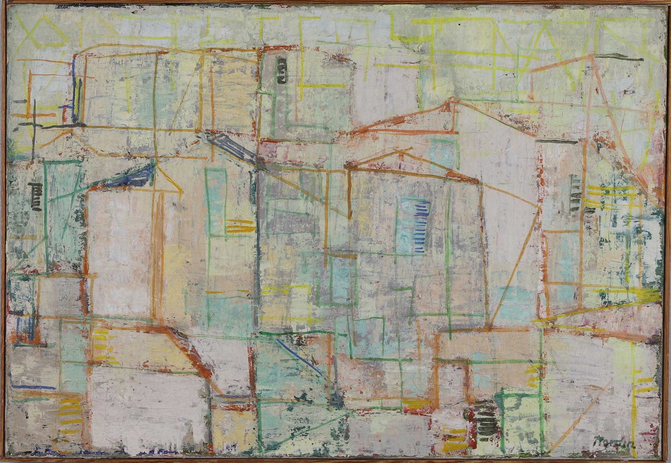 Mid Century Abstract Oil Painting By C Nordin Sweden