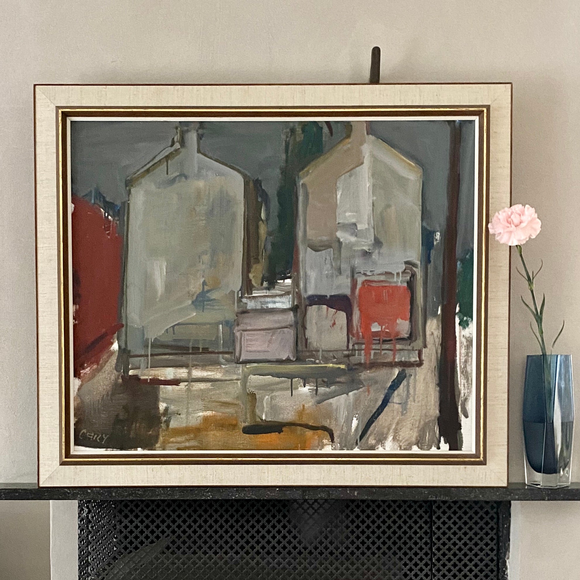 Vintage Cityscape Oil Painting From Sweden Signed Cary