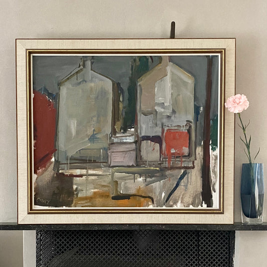 Vintage Cityscape Oil Painting From Sweden Signed Cary