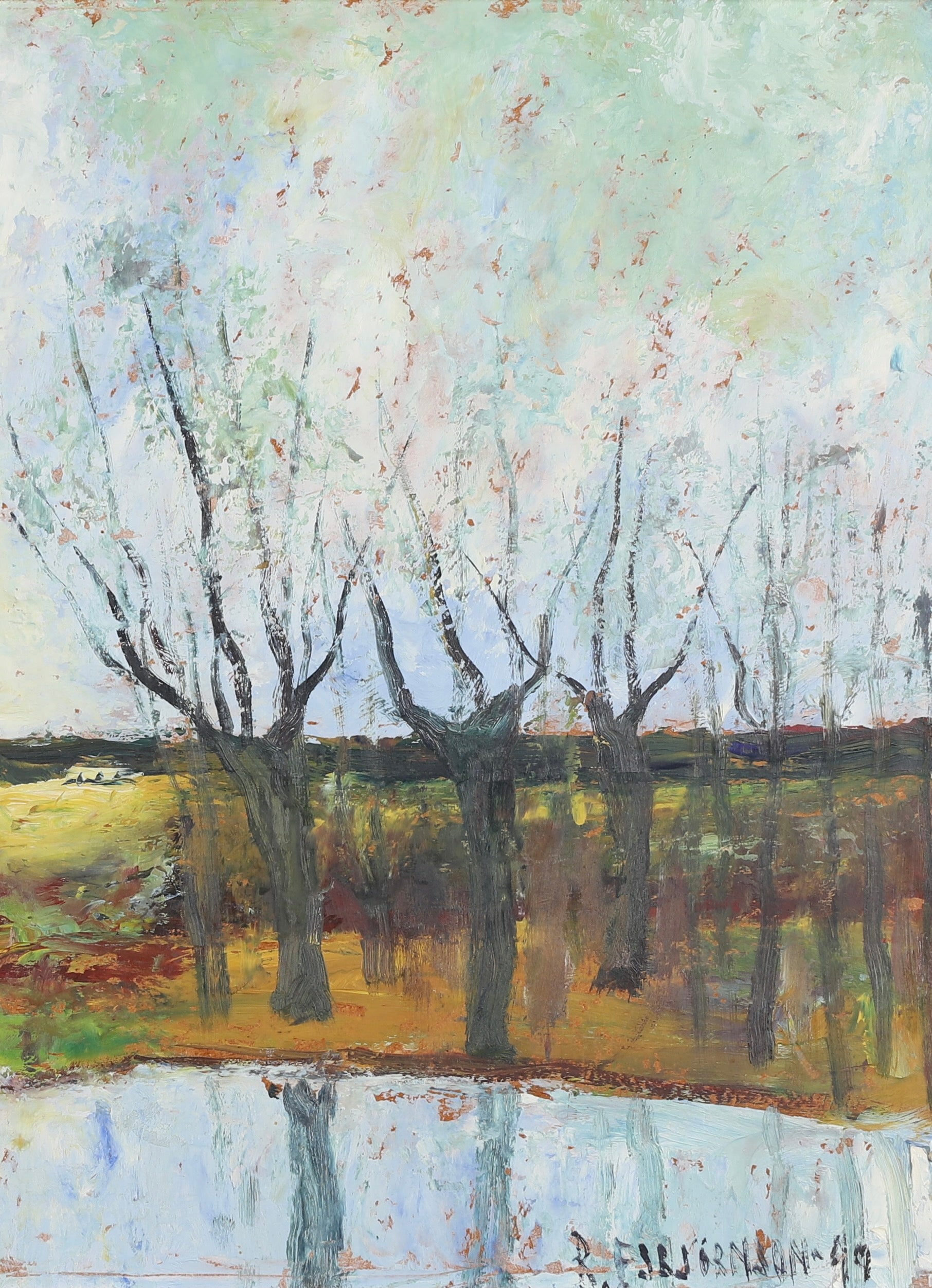 Mid Century Spring Landscape Oil Painting From Sweden 1949