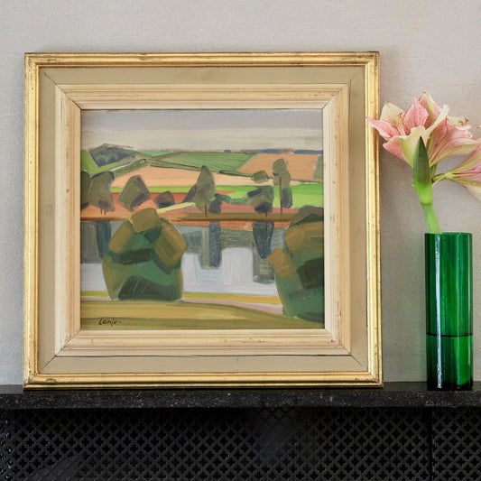 Vintage Landscape Oil Painting From Sweden By Viking Lanje