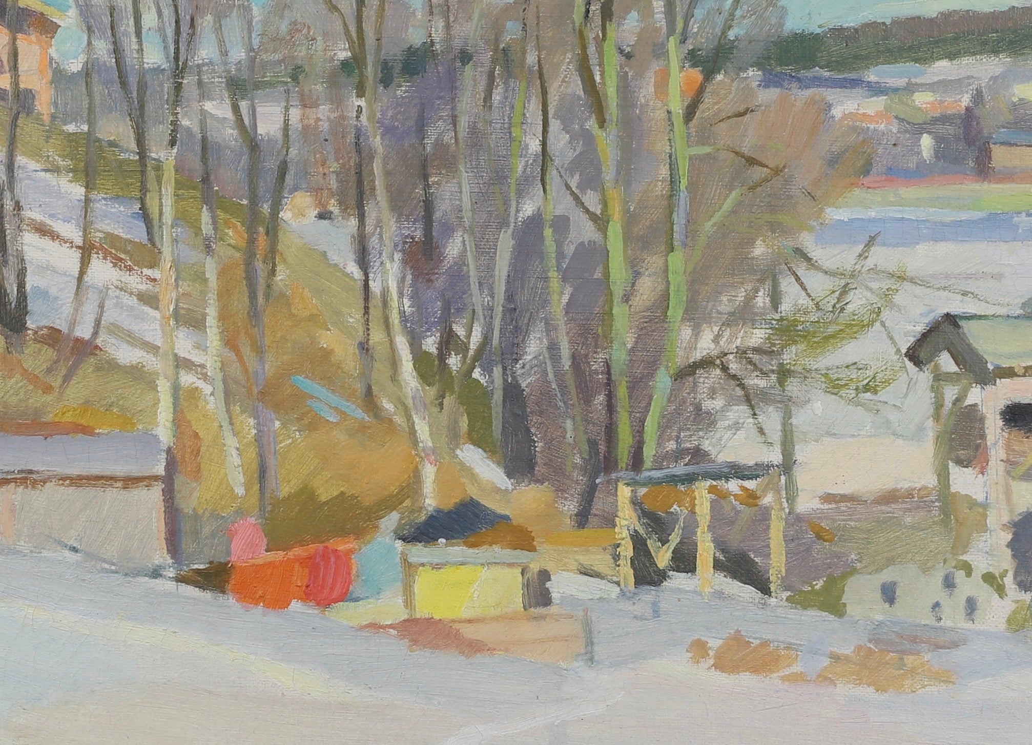 Mid Century Winterscape Oil Painting By Henje Sweden