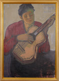 Load image into Gallery viewer, Mid Century Original Portrait -The Guitar Player- Oil Painting From Sweden