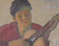 Load image into Gallery viewer, Mid Century Original Portrait -The Guitar Player- Oil Painting From Sweden