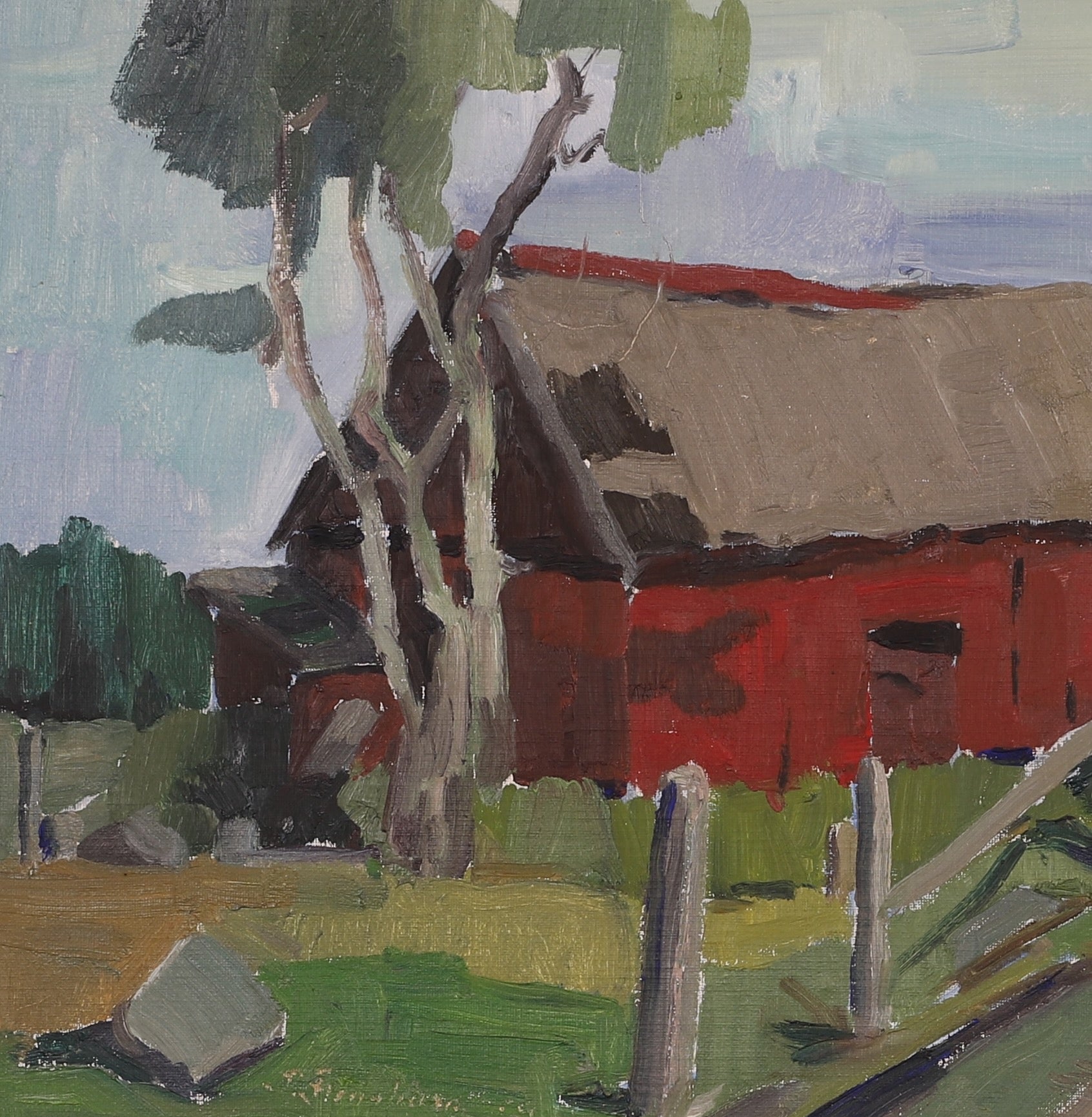 Mid Century Landscape Oil Painting From Sweden by P Flensburg