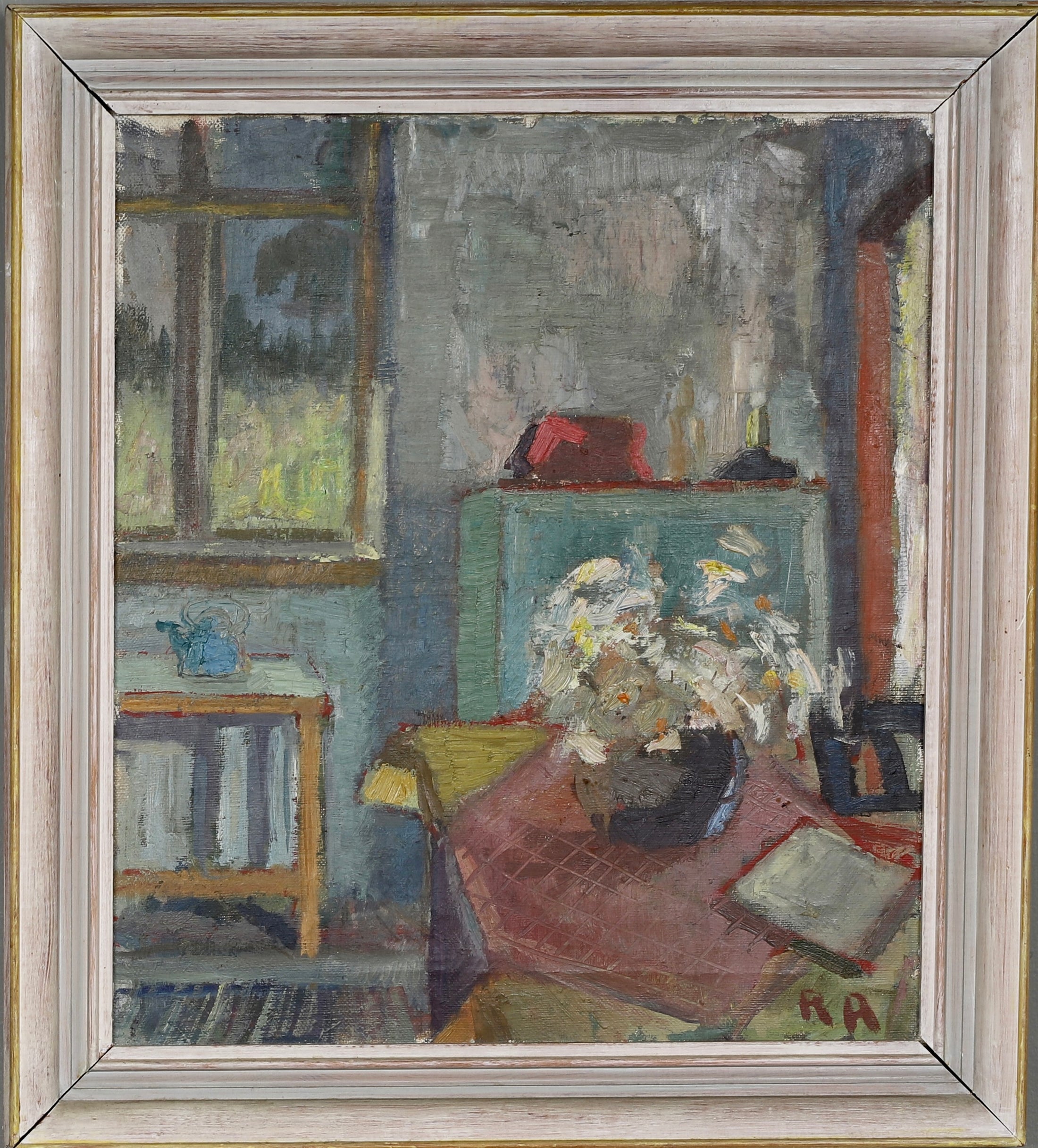 Mid Century Interior Oil Painting From Sweden