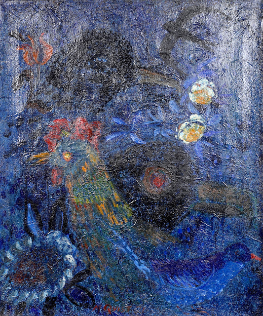 Mid Century Chicken Oil Painting From Sweden