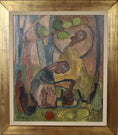 Load image into Gallery viewer, Mid Century Original Landscape with Figures Oil Painting from Sweden 1950
