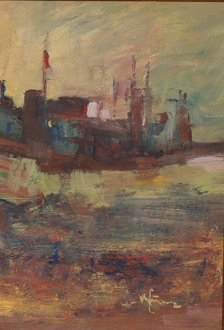 Mid Century Abstract Landscape Oil Painting From Sweden