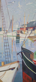 Load image into Gallery viewer, Mid Century Harbor Oil Painting From Sweden 1959