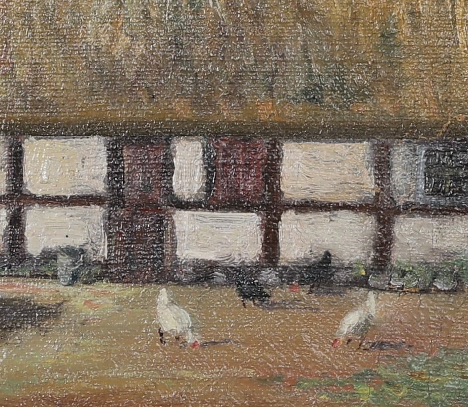 Farmhouse Oil Painting with Chickens From Sweden