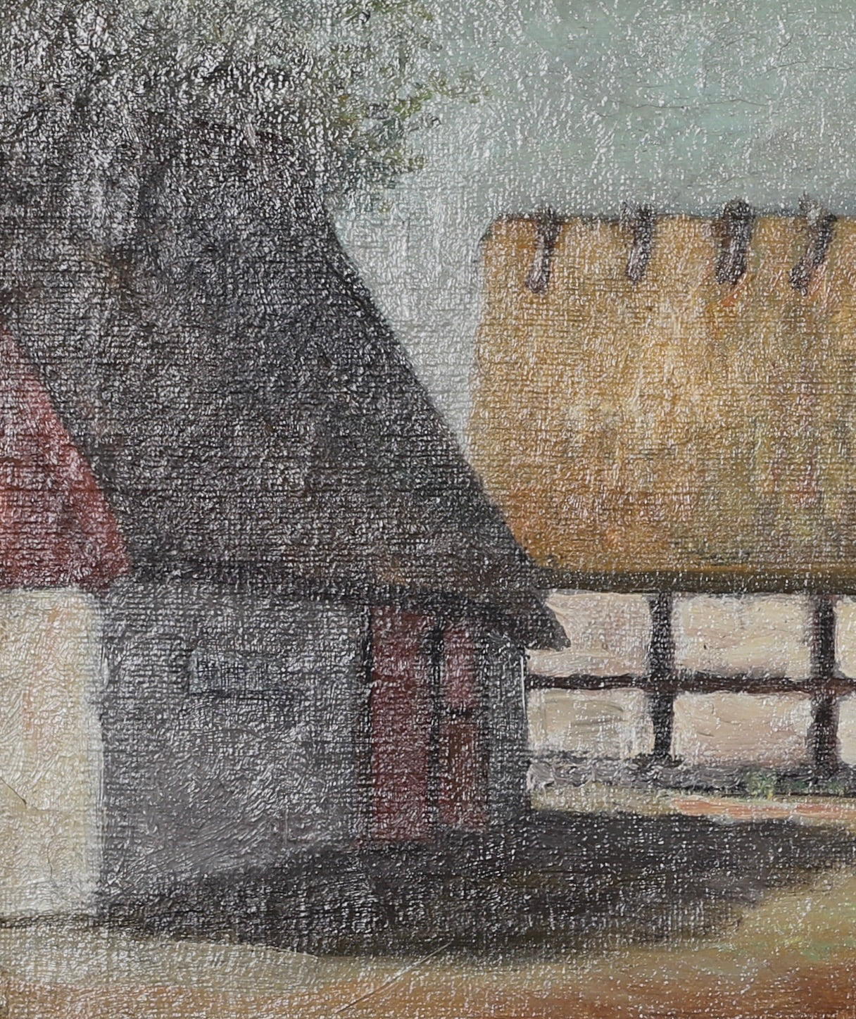 Farmhouse Oil Painting with Chickens From Sweden
