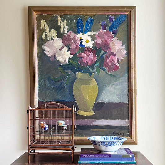 Large Original Vintage Art Still Life Oil Painting from Sweden