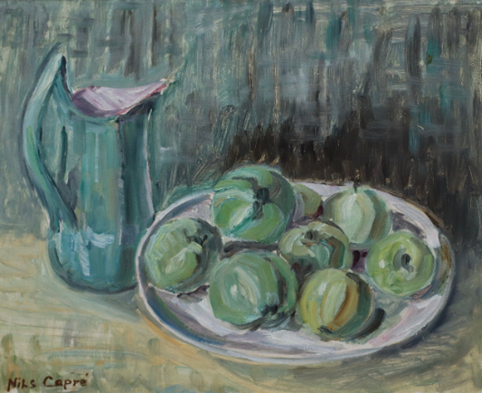 Vintage Mid Century Still Life of Apples Oil Painting from Sweden