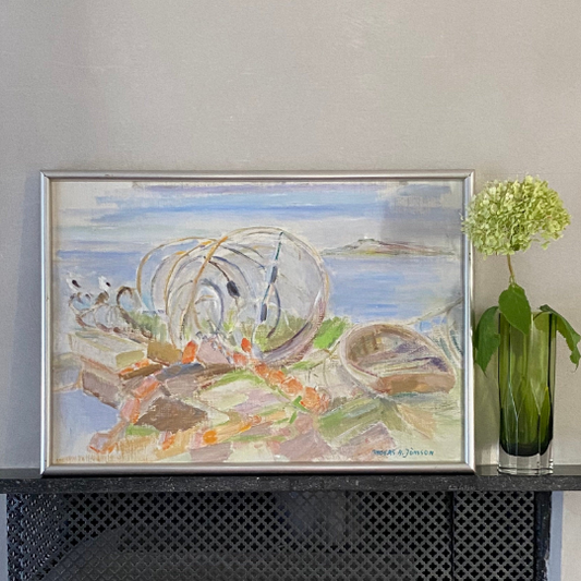 Vintage Oil Painting of Harbor by A Jönsson Sweden