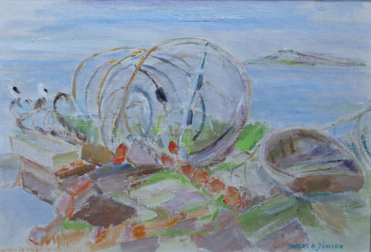 Vintage Oil Painting of Harbor by A Jönsson Sweden
