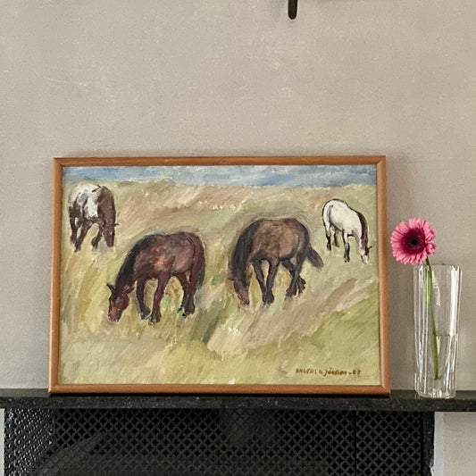 Vintage Oil Painting of Horses by Anders A Jönsson Sweden