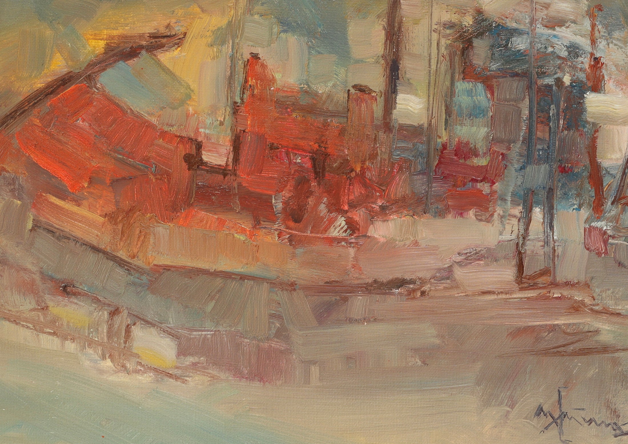 Vintage Art Room Abstract Oil Painting From Sweden