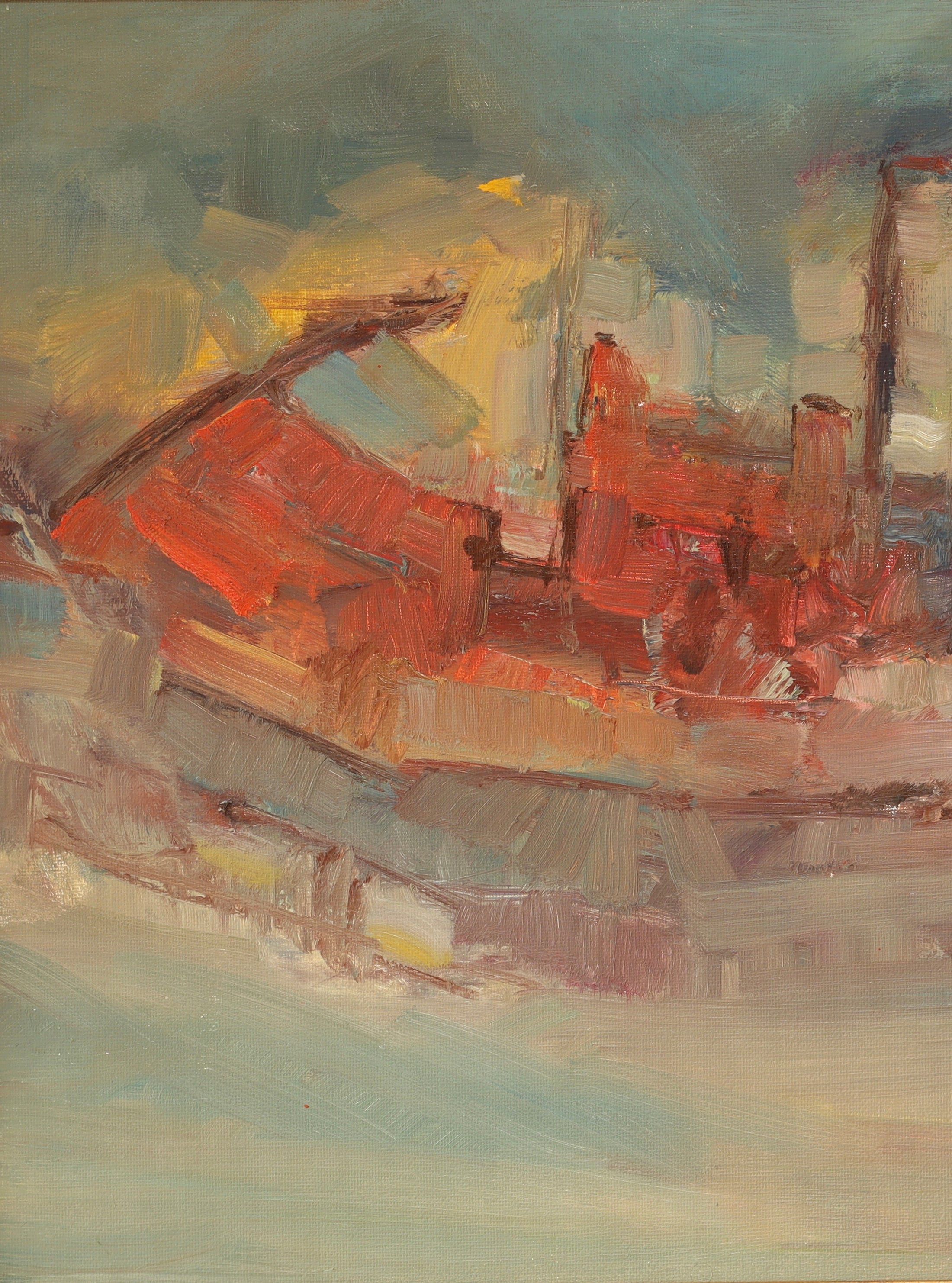 Vintage Art Room Abstract Oil Painting From Sweden