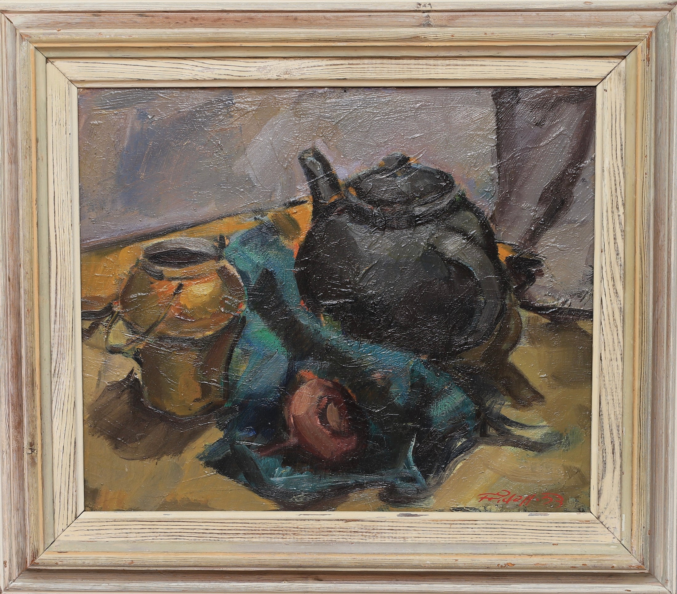 Mid Century Original Still Life Oil Painting from Sweden 1953