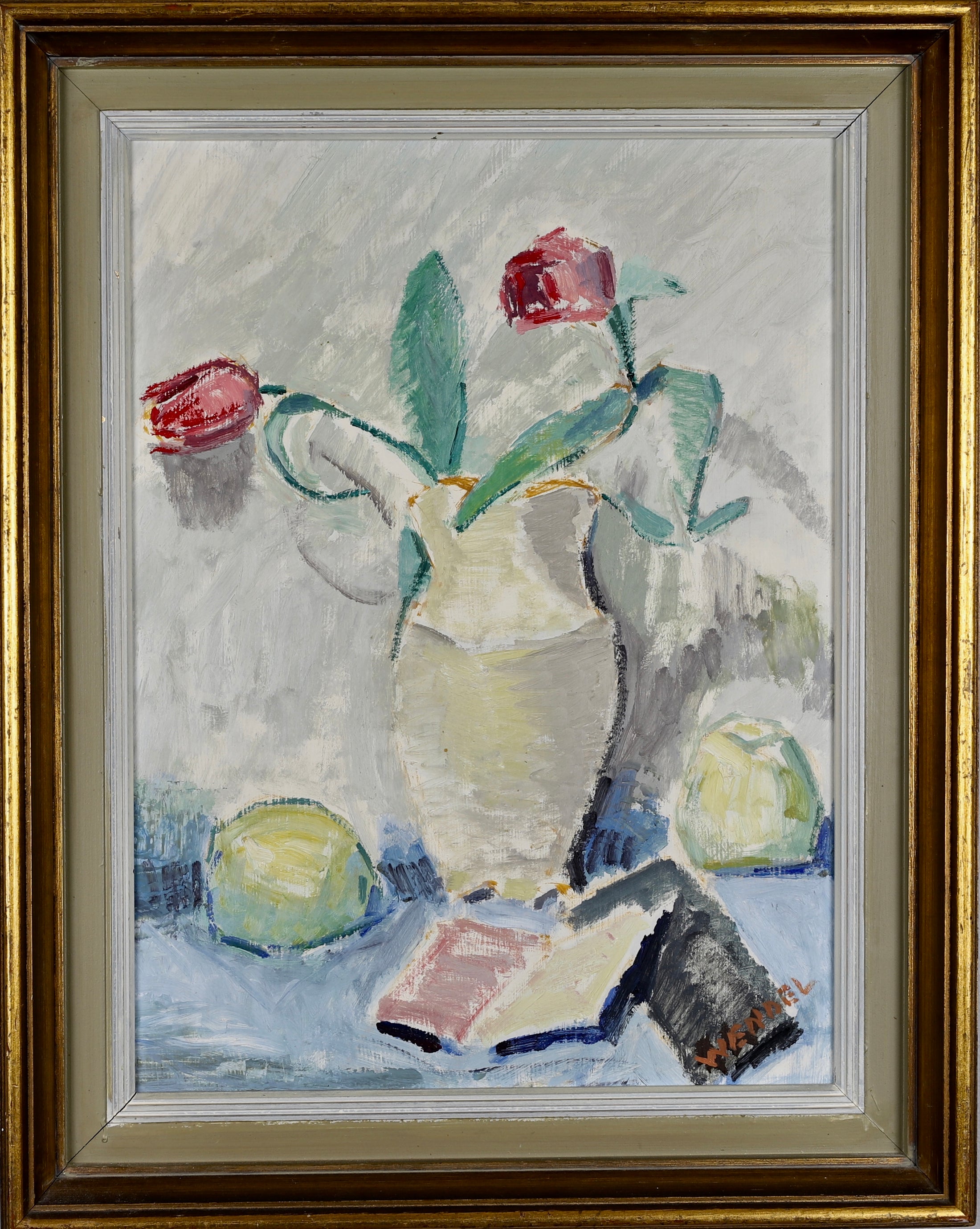 Mid Century Original Still Life Oil Painting from Sweden by Wendel