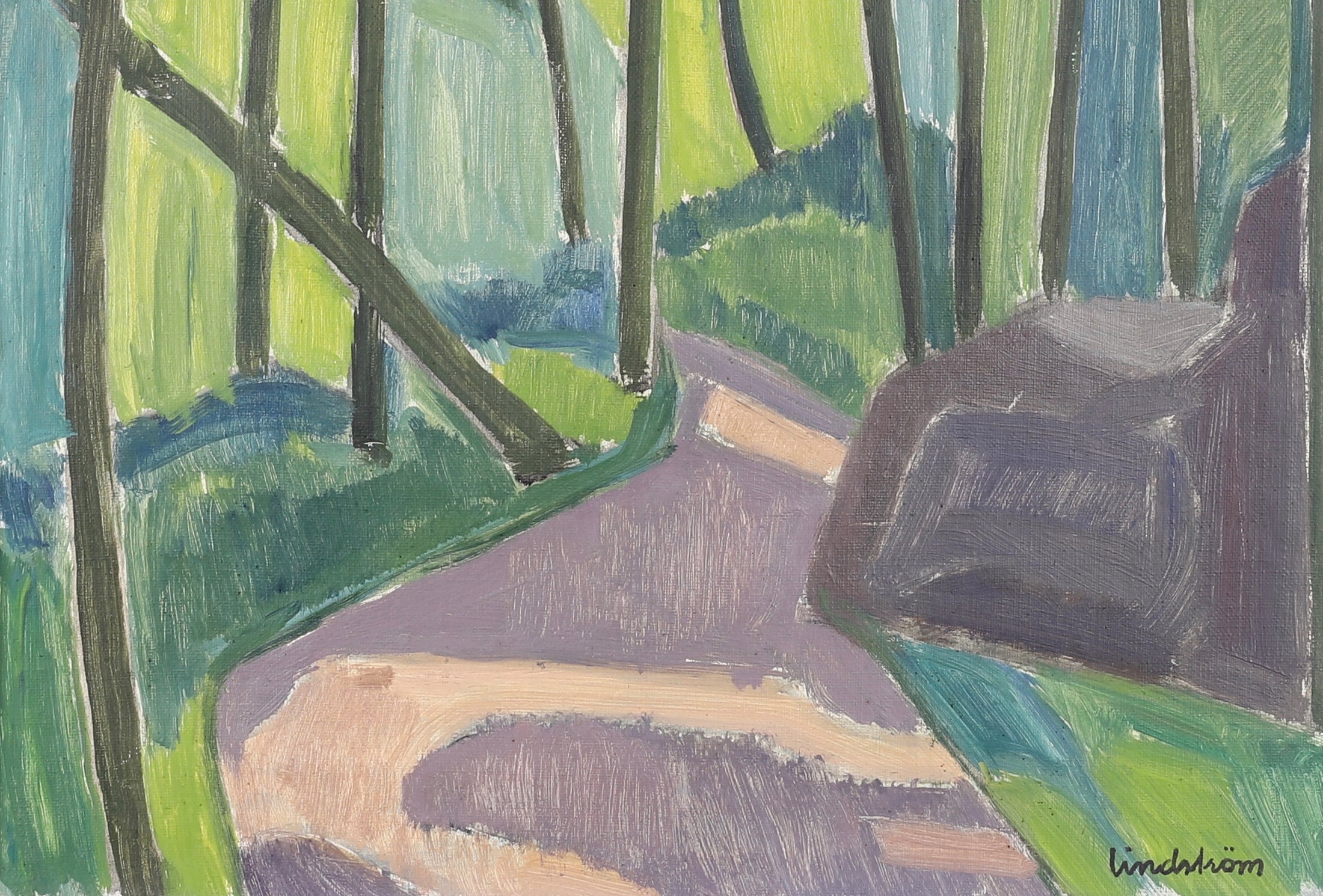 Mid Century Vintage Landscape Oil Painting From Sweden By K Lindström