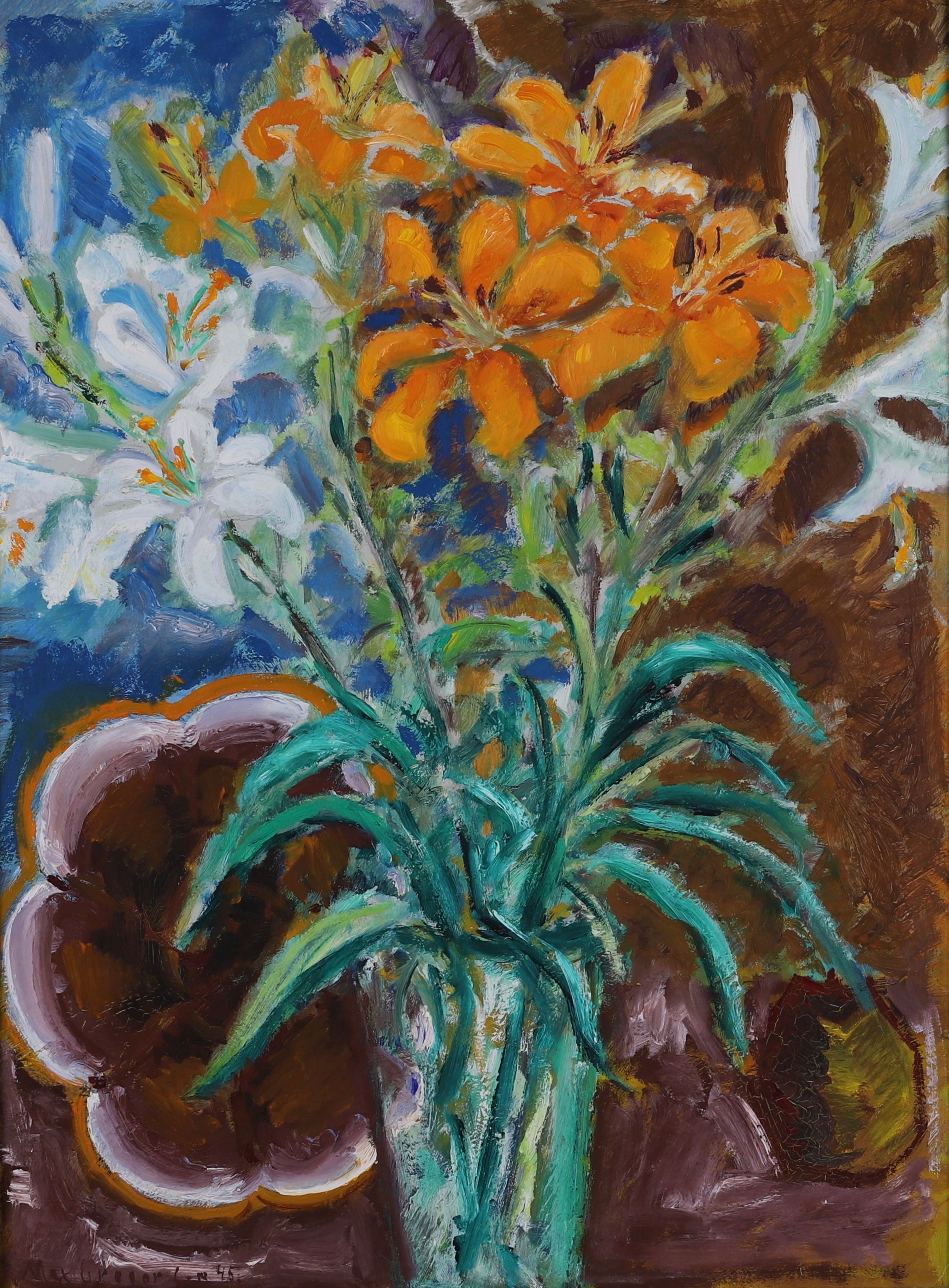 Mid Century Original Still Life Oil Painting from Sweden by Max Gregor Carlsson