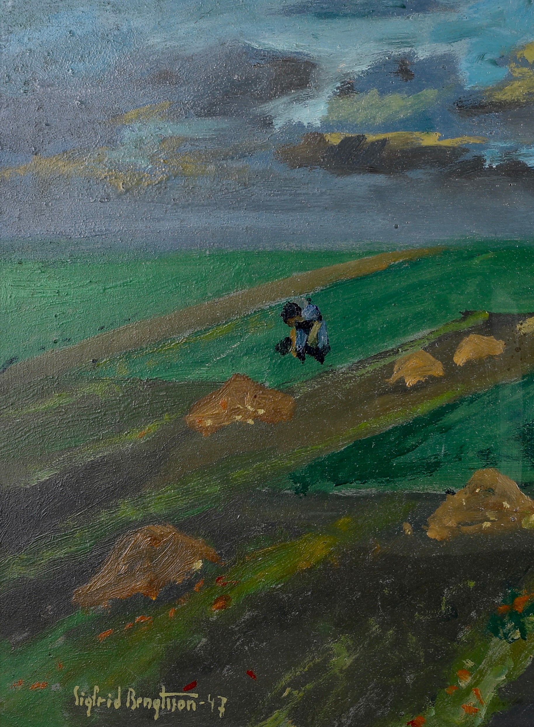 Vintage Art Room Mid Century Landscape Oil Painting From Sweden