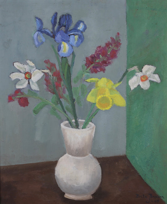 Original Still Life Oil Painting Vintage Mid Century By B Jönsson Sweden 1945