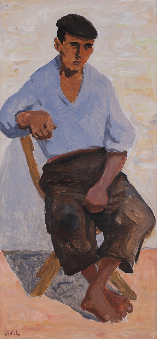 Vintage Portrait Oil Painting by GS Malm from Sweden