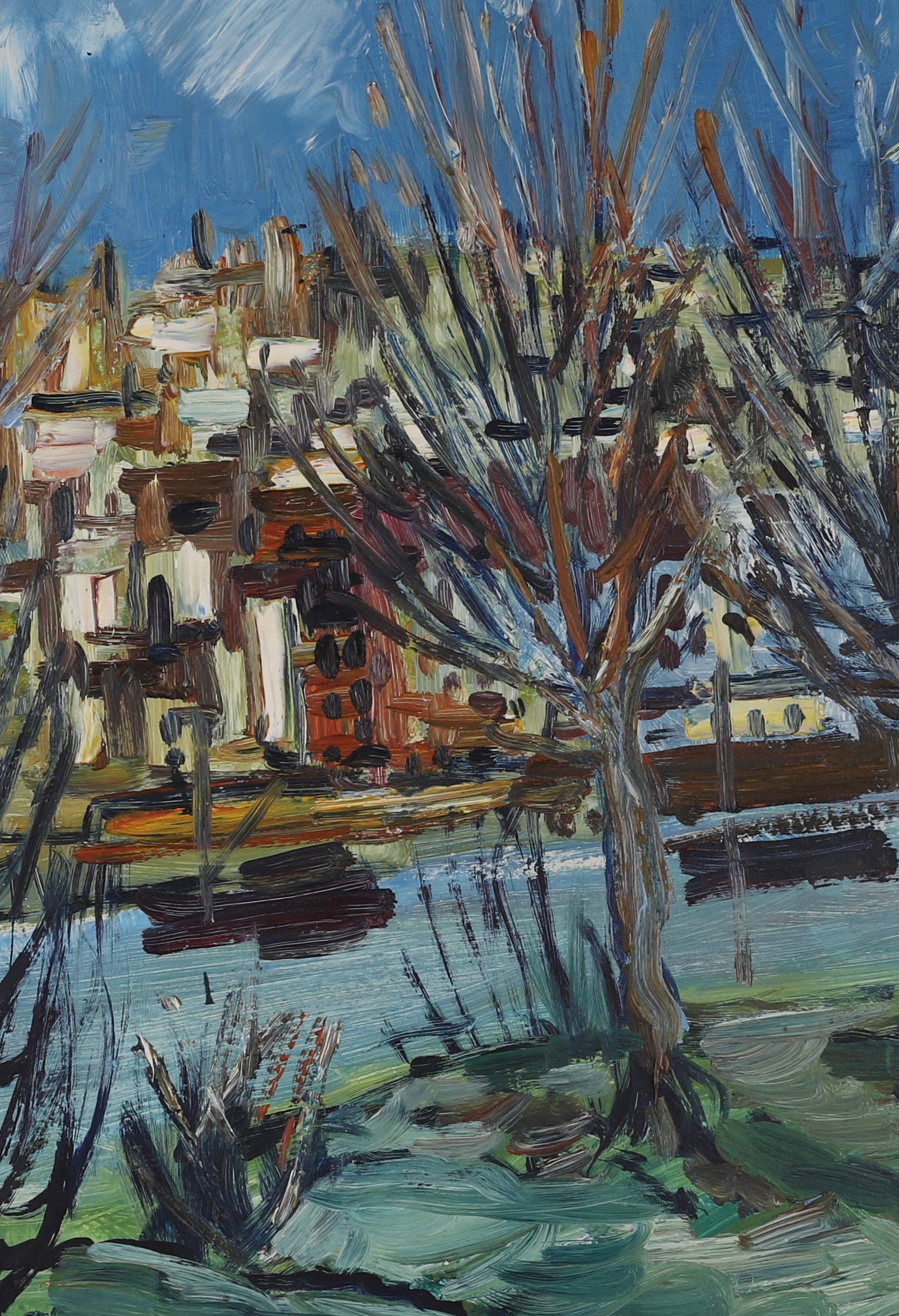 Vintage Art Room Mid Century Oil Painting By R MolinFrom Sweden