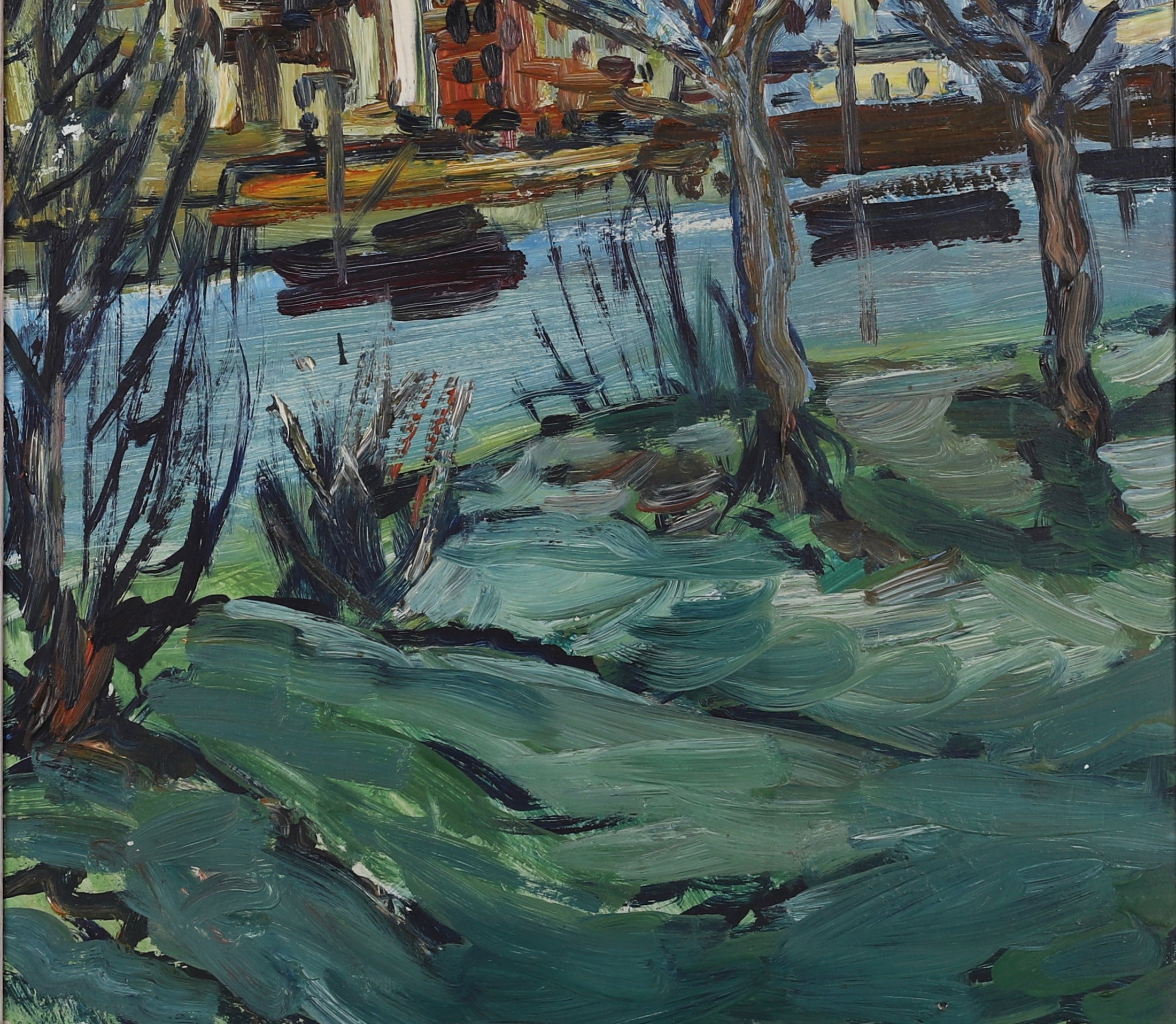 Vintage Art Room Mid Century Oil Painting By R MolinFrom Sweden