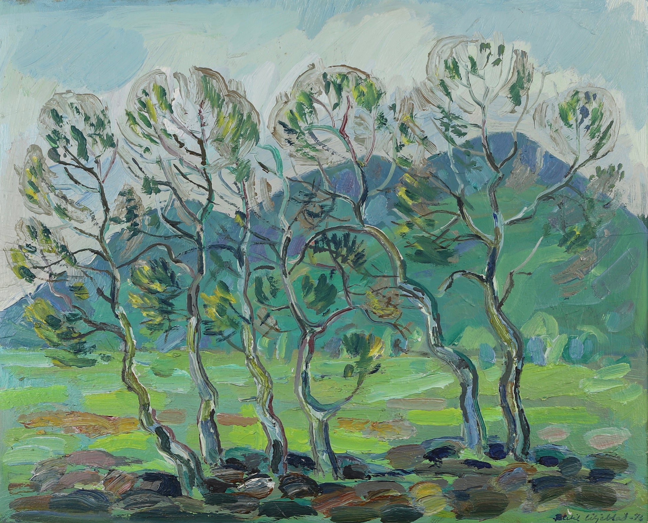 Mid Century Landscape Oil Painting From Sweden