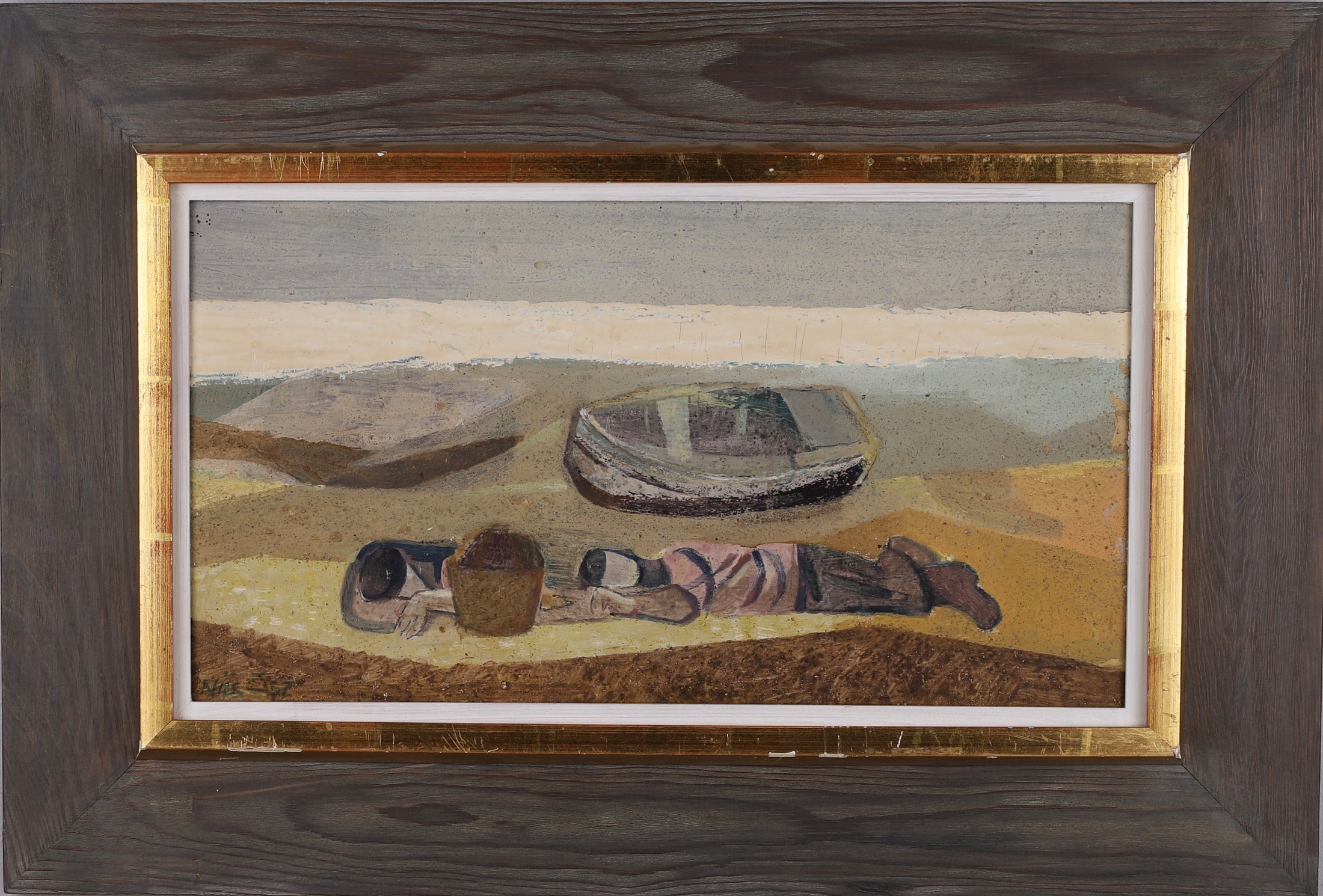 Mid Century Coastal Oil Painting By Nils Öst Sweden