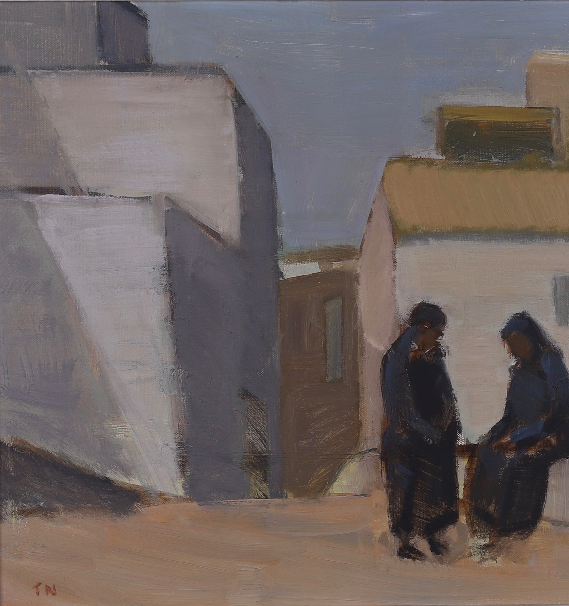 Vintage Cityscape Oil Painting by Tage Nilsson from Sweden