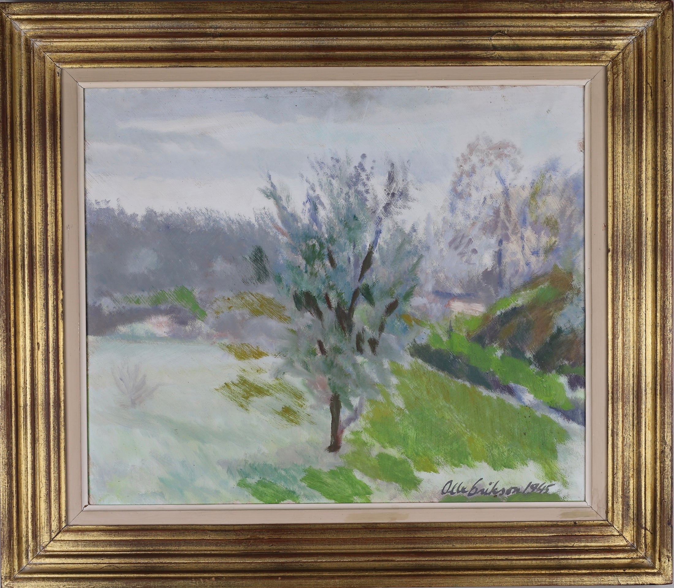Mid Century Spring Landscape Oil Painting From Sweden By Olle Eriksson