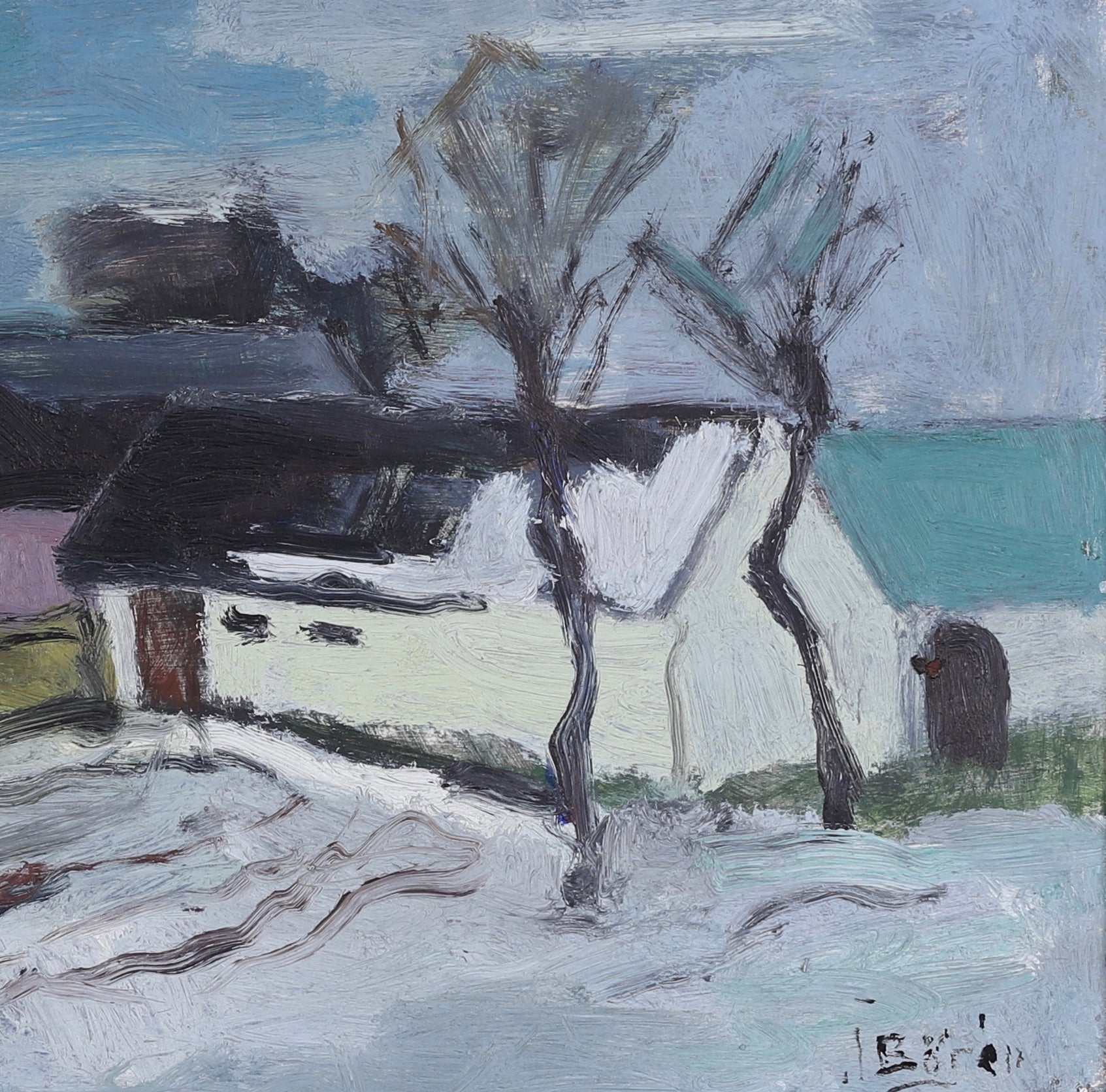 Landscape Oil Painting Mid Century From 1954 Sweden