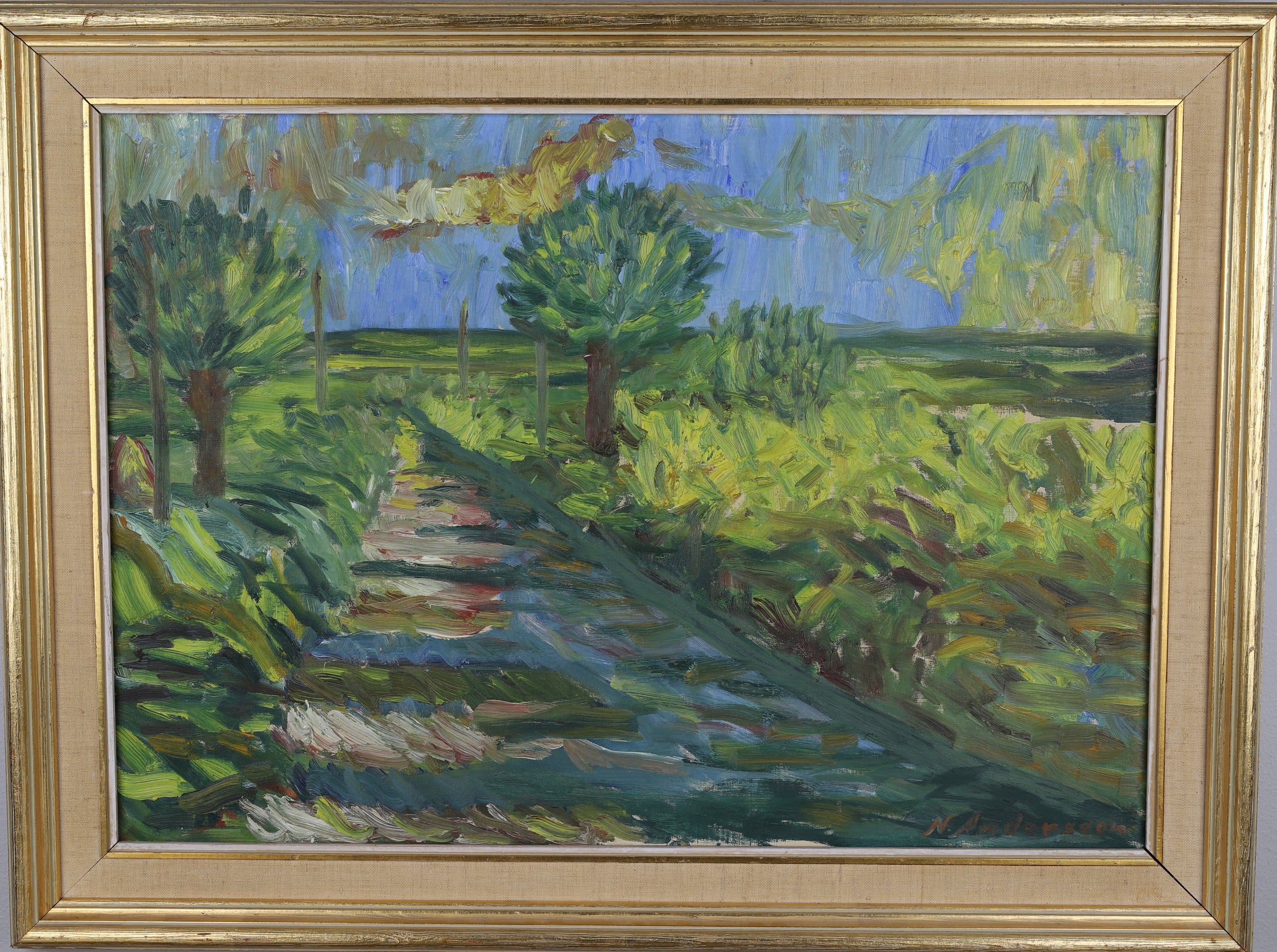 Vintage Mid Century Landscape Oil Painting By N Andersson Sweden