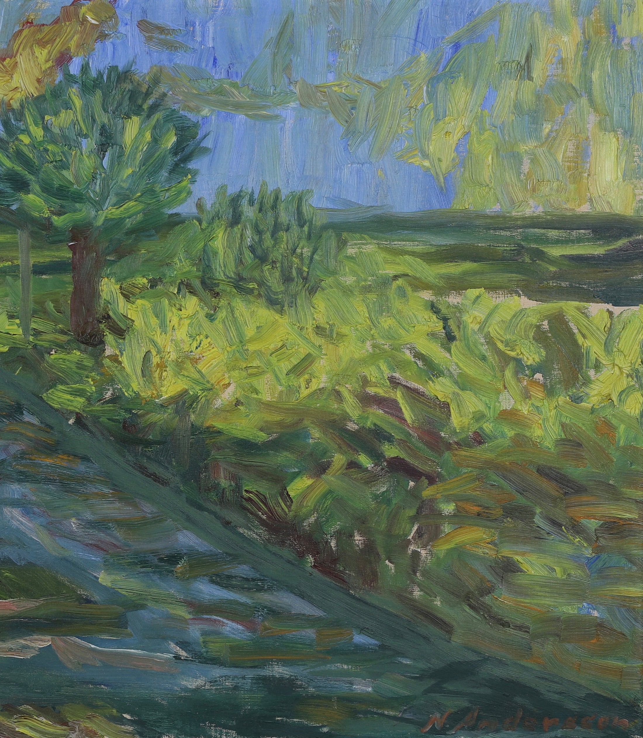 Vintage Mid Century Landscape Oil Painting By N Andersson Sweden