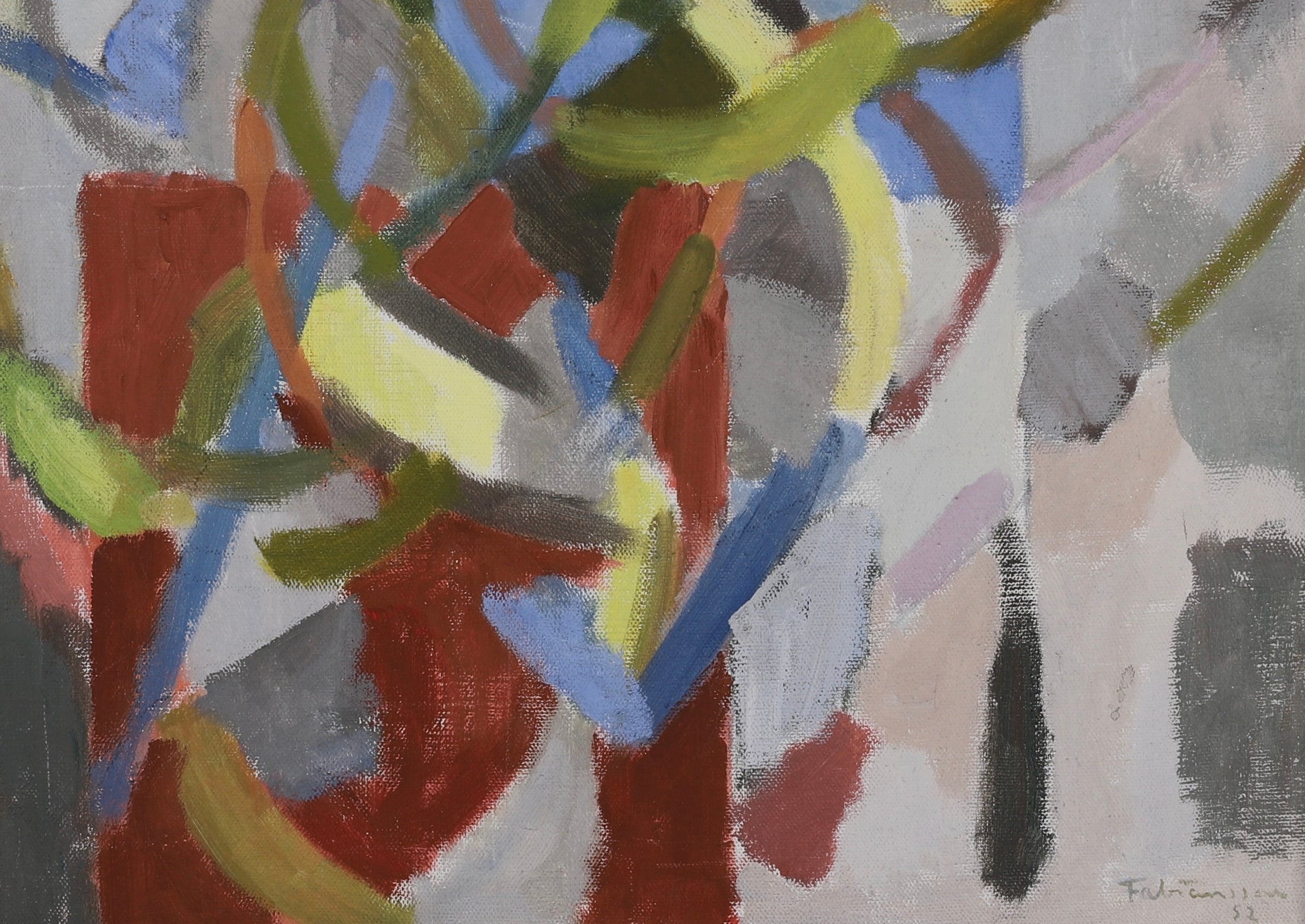 Mid Century Abstract Oil Painting By Ture Fabiansson Sweden