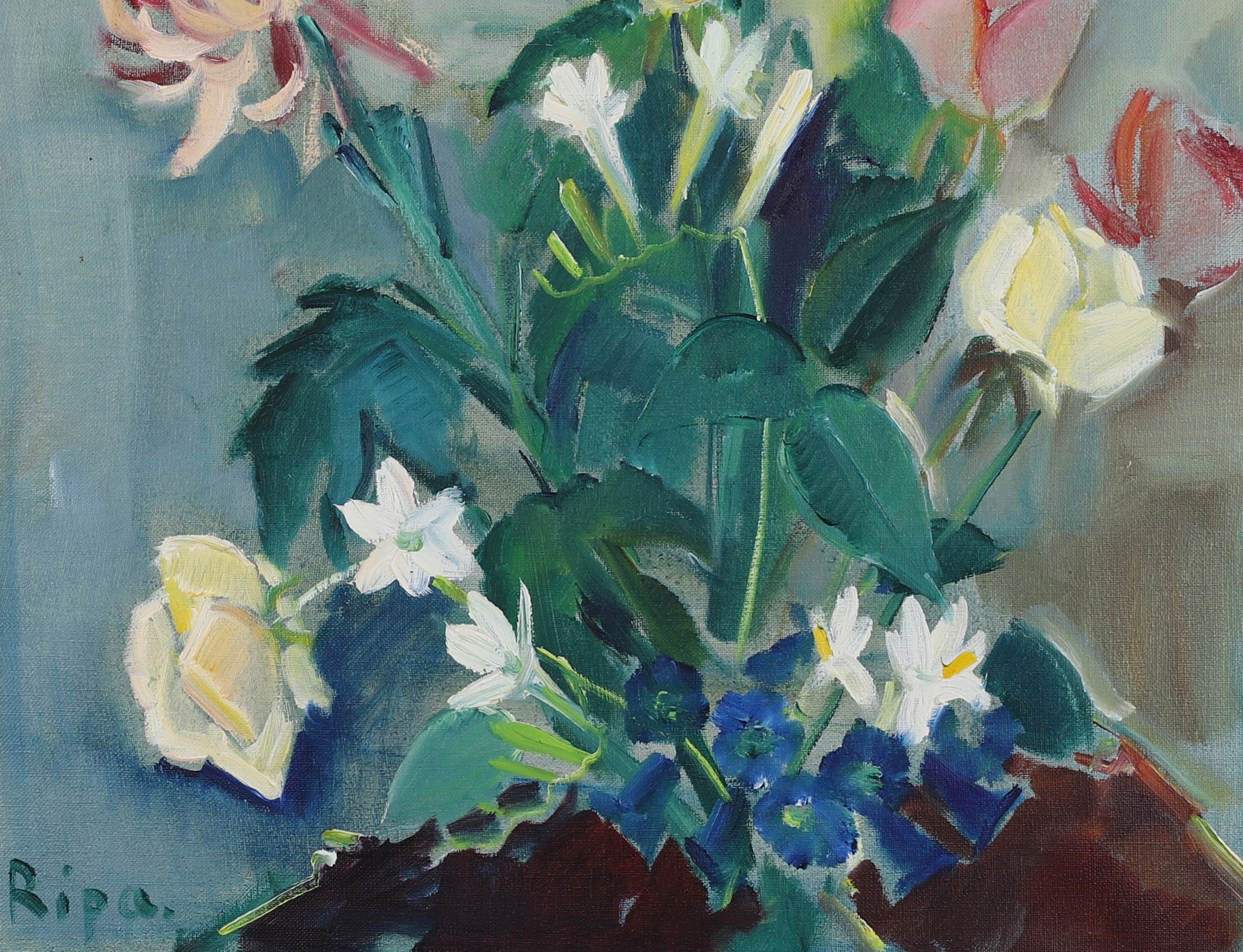 Mid Century Original Still Life Oil Painting By Hans Ripa From Sweden