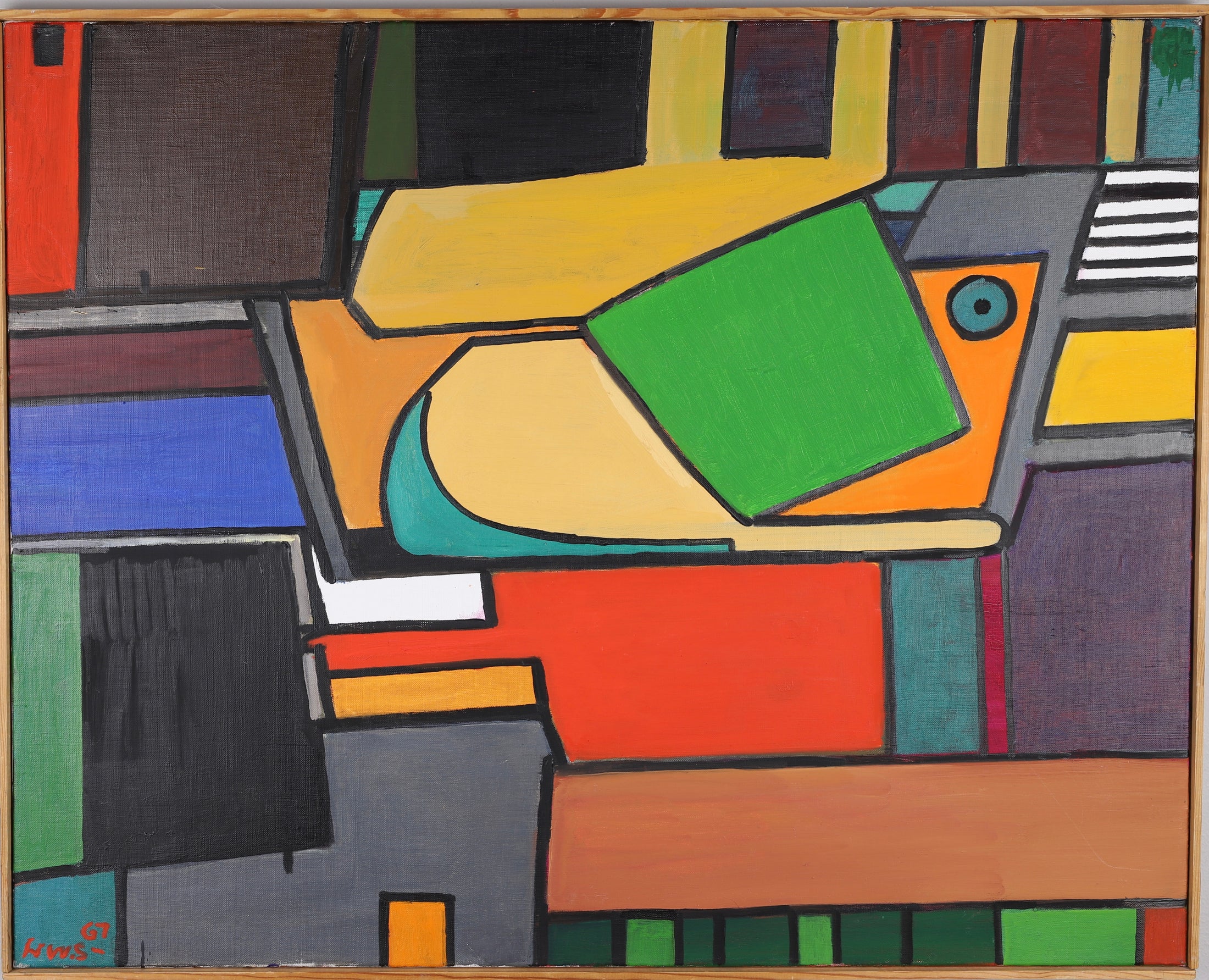 Mid Century Abstract Oil Painting By HW Sundburg Sweden 1967