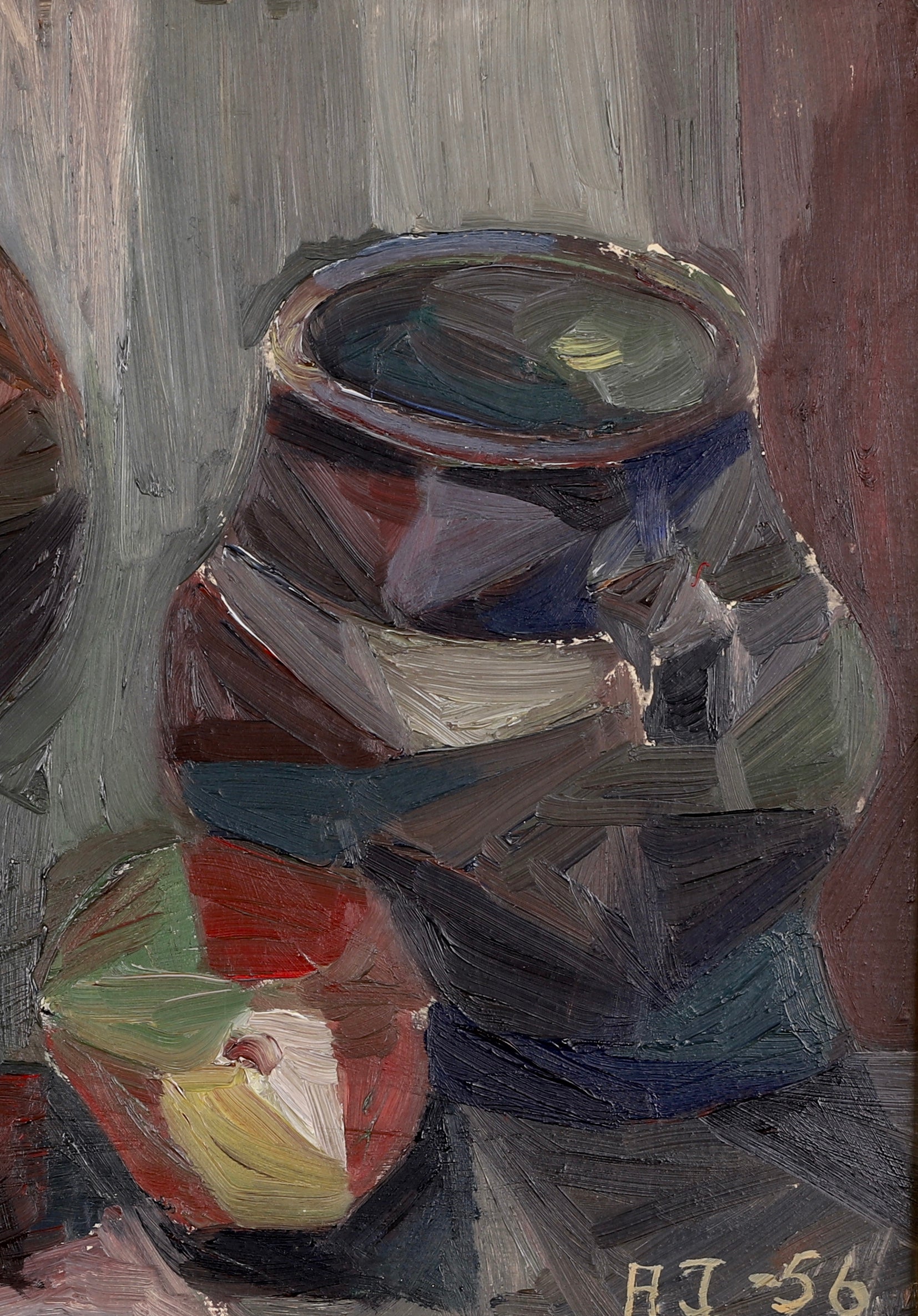 Mid Century Original Still Life Oil Painting From 1956 Sweden