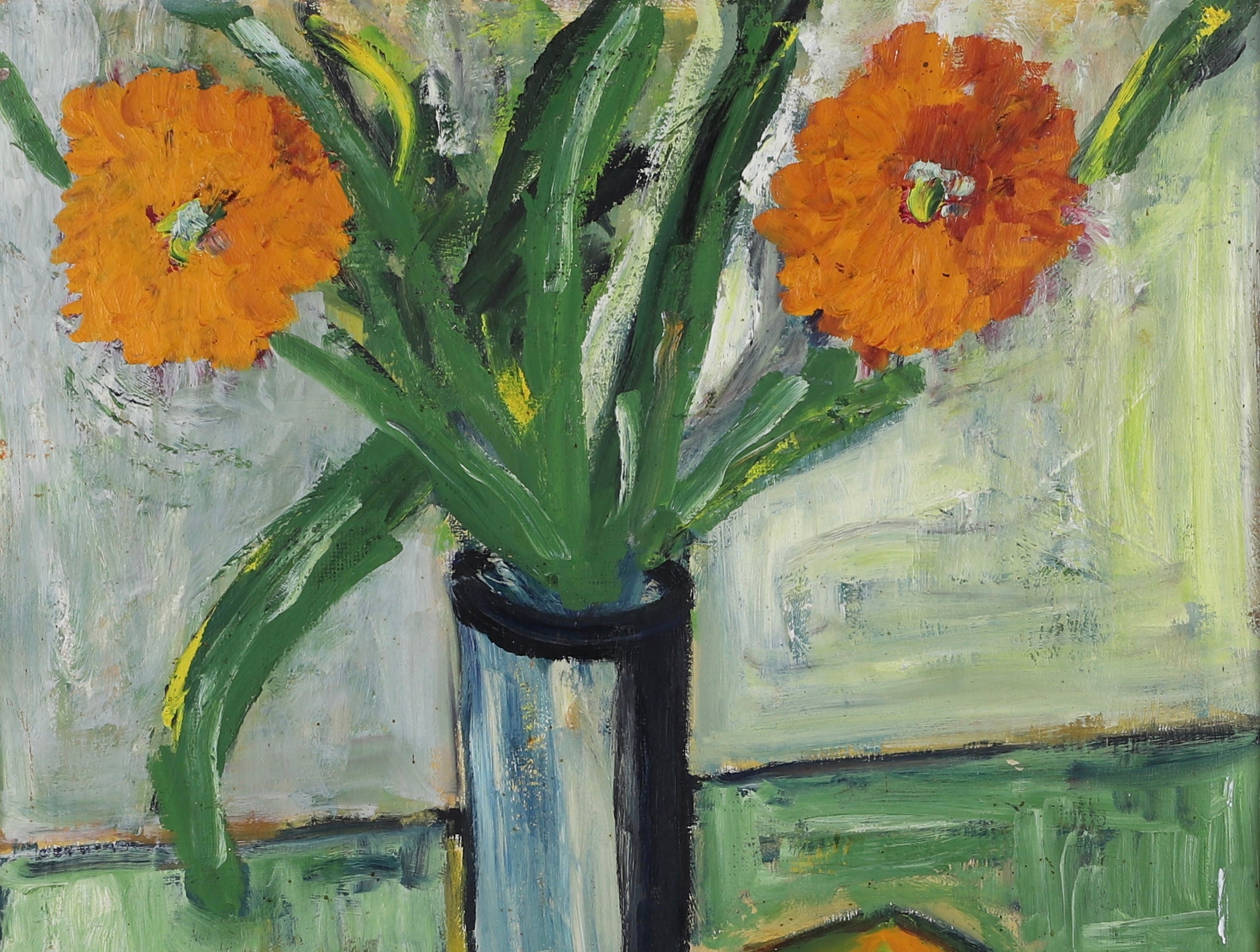 Mid Century Original Still Life Oil Painting of Flowers From Sweden