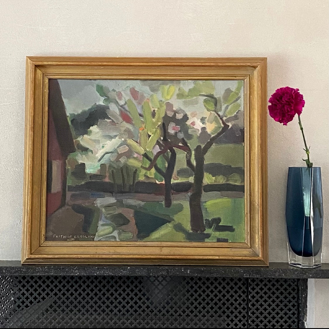 Framed Mid Century Oil Painting by F Berglund Sweden