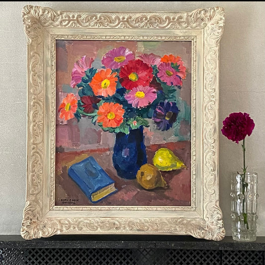 Mid Century Original Still Life Oil Painting By KE Ohlsson Sweden