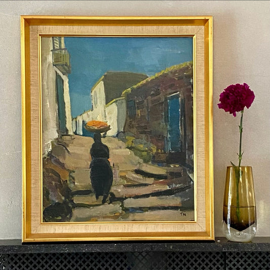 Vintage Cityscape Oil Painting by Tage Nilsson from Sweden
