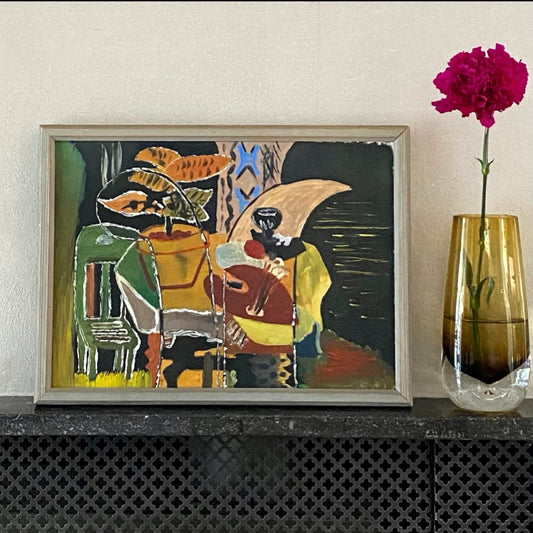 Mid Century Artist Studio Interior Oil Painting From Sweden