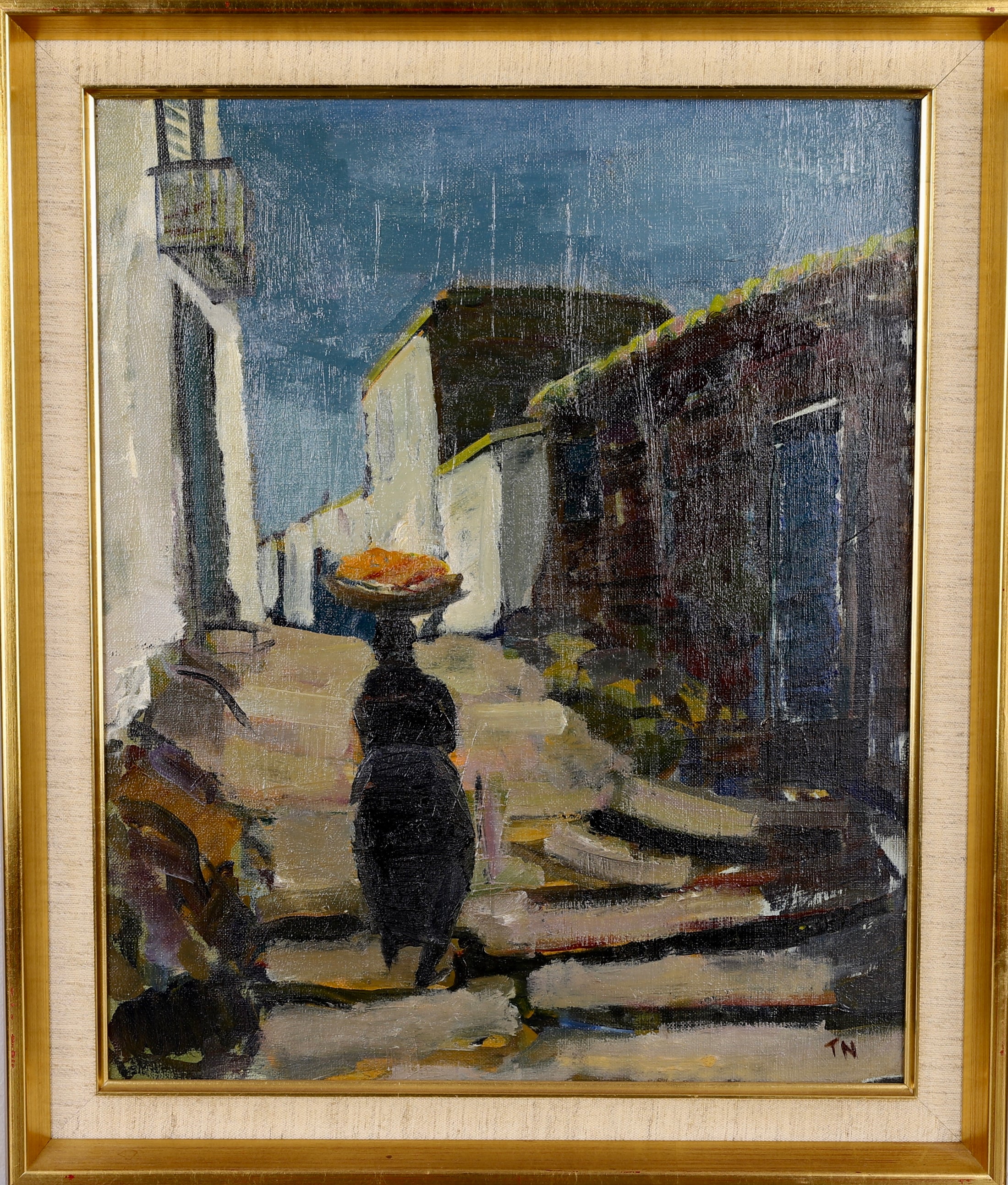 Vintage Cityscape Oil Painting by Tage Nilsson from Sweden